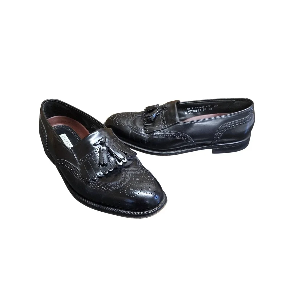 Florsheim Shoes Men 8.5 D Black Leather Tassel Wingtip Dress Loafers Slip On